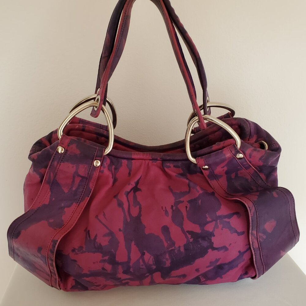 Kooba Leather Purse Hobo Handbag purple navy blue fuscia pink painted tie dyed - Picture 16 of 16